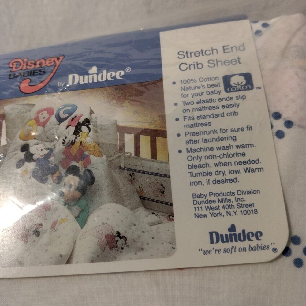 Vintage Disney Babies Dundee Crib Sheet 28x52 White ABC Mickey Minne New NOS - Picture 5 of 11